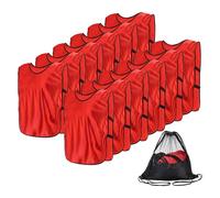 YELARXI Soccer Pennies, Team Sport Practice Jersey, Soccer Pinnies Scrimmage Vest with Elastic Bands Drawstring Bag 17.7"x11" & 12 Pcs & Red -Fitting for (Adult/Basketball/Sport)