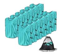 YELARXI Soccer Pennies, Team Sport Practice Jersey, Soccer Pinnies Scrimmage Vest with Elastic Bands Drawstring Bag 17.7"x11" & 12 Pcs & Lake Blue -Fitting for (Adult/Basketball/Sport)
