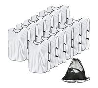 YELARXI Soccer Pennies, Team Sport Practice Jersey, Soccer Pinnies Scrimmage Vest with Elastic Bands Drawstring Bag 24.8"x16.9" & 12 Pcs & White -Fitting for (Adult/Basketball/Sport)