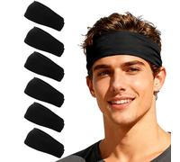 YELARXI Sport Headbands for Men, Workout Headbands Stretchy Sweatband Absorbent Head Bands 6 Pcs & Black - Fitting For(Men Women/Yoga/Sports/Running/Fitness/Cycling)