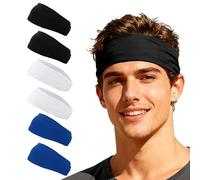 YELARXI Sport Headbands for Men, Workout Headbands Stretchy Sweatband Absorbent Head Bands 6 Pcs & Black/White/Bright Blue - Fitting For(Men Women/Yoga/Sports/Running/Fitness/Cycling)