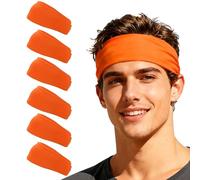 YELARXI Sport Headbands for Men, Workout Headbands Stretchy Sweatband Absorbent Head Bands 6 Pcs & Orange - Fitting For(Men Women/Yoga/Sports/Running/Fitness/Cycling)