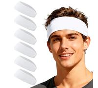 YELARXI Sport Headbands for Men, Workout Headbands Stretchy Sweatband Absorbent Head Bands 6 Pcs & White - Fitting For(Men Women/Yoga/Sports/Running/Fitness/Cycling)
