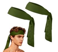 YELARXI Tie Sweatband Headband, Running Athletic Hair Head Band Adjustable Head Tie Non-Slip Moisture Wicking 2Pcs & Dark Green -Fitting for (Tennis/Karate/Workout/Yoga)