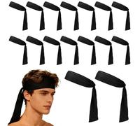 YELARXI Tie Sweatband Headband, Running Athletic Hair Head Band Adjustable Head Tie Non-Slip Moisture Wicking 20Pcs & Black -Fitting for (Tennis/Karate/Workout/Yoga)