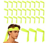 YELARXI Tie Sweatband Headband, Running Athletic Hair Head Band Adjustable Head Tie Non-Slip Moisture Wicking 30Pcs & Bright Yellow -Fitting for (Tennis/Karate/Workout/Yoga)