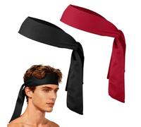 YELARXI Tie Sweatband Headband, Running Athletic Hair Head Band Adjustable Head Tie Non-Slip Moisture Wicking 2Pcs & Black/Red -Fitting for (Tennis/Karate/Workout/Yoga)