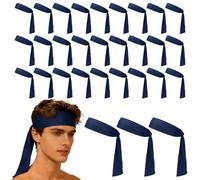 YELARXI Tie Sweatband Headband, Running Athletic Hair Head Band Adjustable Head Tie Non-Slip Moisture Wicking 30Pcs & Navy Blue -Fitting for (Tennis/Karate/Workout/Yoga)