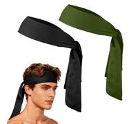 YELARXI Tie Sweatband Headband, Running Athletic Hair Head Band Adjustable Head Tie Non-Slip Moisture Wicking 2Pcs & Black/Dark Green -Fitting for (Tennis/Karate/Workout/Yoga)