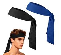 YELARXI Tie Sweatband Headband, Running Athletic Hair Head Band Adjustable Head Tie Non-Slip Moisture Wicking 2Pcs & Black/Bright Blue -Fitting for (Tennis/Karate/Workout/Yoga)