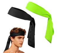 YELARXI Tie Sweatband Headband, Running Athletic Hair Head Band Adjustable Head Tie Non-Slip Moisture Wicking 2Pcs & Black/Fluorescent Green -Fitting for (Tennis/Karate/Workout/Yoga)