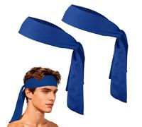 YELARXI Tie Sweatband Headband, Running Athletic Hair Head Band Adjustable Head Tie Non-Slip Moisture Wicking 2Pcs & Bright Blue -Fitting for (Tennis/Karate/Workout/Yoga)