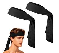 YELARXI Tie Sweatband Headband, Running Athletic Hair Head Band Adjustable Head Tie Non-Slip Moisture Wicking 2Pcs & Black -Fitting for (Tennis/Karate/Workout/Yoga)