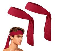 YELARXI Tie Sweatband Headband, Running Athletic Hair Head Band Adjustable Head Tie Non-Slip Moisture Wicking 2Pcs & Red -Fitting for (Tennis/Karate/Workout/Yoga)