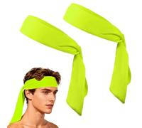 YELARXI Tie Sweatband Headband, Running Athletic Hair Head Band Adjustable Head Tie Non-Slip Moisture Wicking 2Pcs & Fluorescent Yellow -Fitting for (Tennis/Karate/Workout/Yoga)