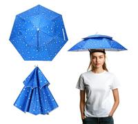 YELARXI Umbrella Hat, Fishing Hat Waterproof Adjustable Double-Layer Sun Rain Cap with Drawstring, 31" & Blue Drop - Fitting For(Women/Men Fishing/Camping/Gardening/Beach/Sunshade)
