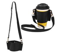 YELARXI Water Bottle Carrier with Adjustable Shoulder Strap, Leather Water Bottle Holder with Credit Card Holder for Stanley Tumbler 30 & 40 oz for Outdoors Travel Workout, Black