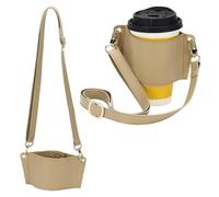 YELARXI Water Bottle Carrier with Adjustable Shoulder Strap, Leather Water Bottle Holder with Credit Card Holder for Stanley Tumbler 30 & 40 oz for Outdoors Travel Workout, Khaki