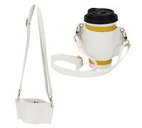 YELARXI Water Bottle Carrier with Adjustable Shoulder Strap, Leather Water Bottle Holder with Credit Card Holder for Stanley Tumbler 30 & 40 oz for Outdoors Travel Workout, White