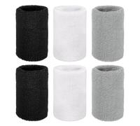 YELARXI Wristbands Sweatbands, Sports Wrist Bands Moisture Wicking Absorbent 3 x 4'' & 6 Pack & Black, White, Light Gray - Fit For(Tennis/Basketball/Running/Workout/Youth/Men/Women)