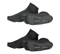 YELARXI Yoga Toe Socks, Non-Slip Five Toe Socks Cotton Toe Sock Finger for Men Women High Performance One Size Fits -Fit for (Pilates/Barre/Ballet/Fitness) 2 Pairs & Black/Dark Grey