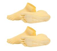 YELARXI Yoga Toe Socks, Non-Slip Five Toe Socks Cotton Toe Sock Finger for Men Women High Performance Running One Size Fits -Fit for (Pilates/Barre/Ballet/Fitness) 2 Pairs & Light Yellow