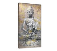 Yelash Buddha Statue Picture Decor Wall Art Canvas Painting Buddhism Sitting Zen with Gold Butterfly for Bedroom 16x32