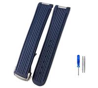 YELEMEABHB 20MM Rubber Silicone Watch Strap Fit For Omega Seamaster 300 AT150 Aqua Terra Ultra Light 8900 Steel Buckle Watchband Watch clasp(Blu,20mm Gold Buckle)
