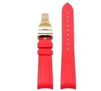 YELEMEABHB Curved End Rubber Watchband Fit For Tudor Black Bay GMT Watch Strap With Folding Buckle Black Blue Red 22mm Wrist Band Watch strap(Red gold clasp)