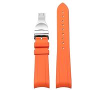 YELEMEABHB Curved End Rubber Watchband Fit For Tudor Black Bay GMT Watch Strap With Folding Buckle Black Blue Red 22mm Wrist Band Watch strap(Orange silver clasp)