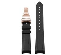 YELEMEABHB Curved End Rubber Watchband Fit For Tudor Black Bay GMT Watch Strap With Folding Buckle Black Blue Red 22mm Wrist Band Watch strap(Black rose gold)