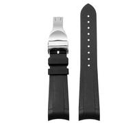 YELEMEABHB Curved End Rubber Watchband Fit For Tudor Black Bay GMT Watch Strap With Folding Buckle Black Blue Red 22mm Wrist Band Watch strap(Black Silver)