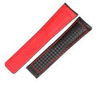 YELEMEABHB Fit For TAG Heuer Watchband Carbon Fiber Texture Cow Leather Bottom BLACK RED Wristband Men's Strap 20mm 22mm With Folding Buckle Watch strap(Black red no buckle,20mm)