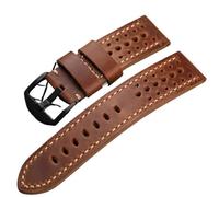 YELEMEABHB Handmade Breathable Perforated Leather Strap 20 22 24 26MM Black Brown Soft Men's Strap, Retro Compatible Fit For PAM111 441 Watchband Watch strap(A Brack Buckle,20MM)