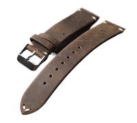 YELEMEABHB Handmade Genuine Leather Strap, 18 19 20 21 22MM Brown Black Brushed Soft Head Cowhide Strap, Ultra Thin Men's Vintage Bracelet Watch strap(C Silver Buckle,22mm)