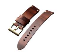 YELEMEABHB Handmade Pure Bronze Buckle Brown Cowhide Strap, 20MM 22MM 24MM 26MM,Vintage Style Bronze Watch Thickened Strap Watch strap(B copper buckle,24mm)