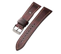 YELEMEABHB Handmade Wax Leather Strap, Suitable For Antique Watchband 18 19 20 21 22MM Leather Soft Men's Strap, Retro Style Watch strap(D Silver Buckle,19mm)