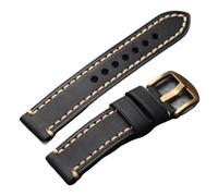 YELEMEABHB Leather Strap 20mm 21mm 22mm 23mm 24mm 26mm Brown Black Brass Buckle Leather Watch Bracelet Watch strap(Black,26mm)