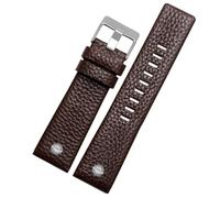 YELEMEABHB Leather Watchband Fit For Diesel DZ7257 1657 4323 7314 7313 7371 Watch Belt Strap 22 24 26 27 28 30mm Black Brown White Band Watch strap(Brown silver,32mm)
