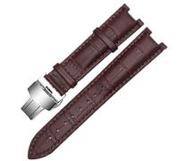 YELEMEABHB Leather Watchband Fit For GC Wristband 22 * 13mm 20 * 11mm Notched Strap With Stainless Steel Butterfly Buckle BAND Watch strap(Brown silver,22-13mm)