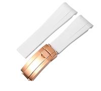 YELEMEABHB Rubber Watch Strap Fit For Rolex Wristband 20mm 21mm Black Blue Curved End Waterproof Silicon Watches Band Bracelet Watch strap(White rose gold,21mm)