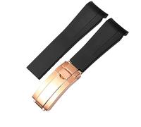 YELEMEABHB Rubber Watch Strap Fit For Rolex Wristband 20mm 21mm Black Blue Curved End Waterproof Silicon Watches Band Bracelet Watch strap(Black rose gold,21mm)