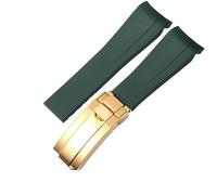 YELEMEABHB Rubber Watch Strap Fit For Rolex Wristband 20mm 21mm Black Blue Curved End Waterproof Silicon Watches Band Bracelet Watch strap(Green gold clasp,21mm)