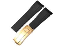 YELEMEABHB Rubber Watch Strap Fit For Rolex Wristband 20mm 21mm Black Blue Curved End Waterproof Silicon Watches Band Bracelet Watch strap(Black Gold,20mm)