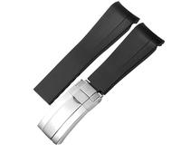 YELEMEABHB Rubber Watch Strap Fit For Rolex Wristband 20mm 21mm Black Blue Curved End Waterproof Silicon Watches Band Bracelet Watch strap(Black Silver,21mm)