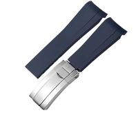YELEMEABHB Rubber Watch Strap Fit For Rolex Wristband 20mm 21mm Black Blue Curved End Waterproof Silicon Watches Band Bracelet Watch strap(Blue silver clasp,20mm)