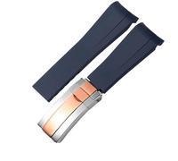 YELEMEABHB Rubber Watch Strap Fit For Rolex Wristband 20mm 21mm Black Blue Curved End Waterproof Silicon Watches Band Bracelet Watch strap(Blue silver-rose,20mm)