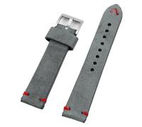 YELEMEABHB Suede Leather Watch Strap 20mm 21mm 22mm Grey Vintage Band Soft Replacement Wristband Handmade Stitching Watchband Watch strap(Dark gray-red line,20mm)