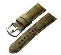 YELEMEABHB Teal Leather Strap 22mm 24mm Vintage Brushed Leather Head Layer Cowhide, Suitable Fit For PAM111 441 Men Bracelet Thickened Watch strap(Silver buckle,24mm)