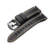 YELEMEABHB Vintage Brushed Brown Black Cowhide Strap 18mm 20mm 21mm 22mm 23mm 24mm 26mm Soft Leather Bracelet Watch strap(Black sliver buckle,23mm)